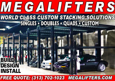 Custom car lifts with multiple car stored on the lifts for storage