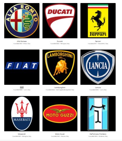 Italian car manufacturer brand logos
