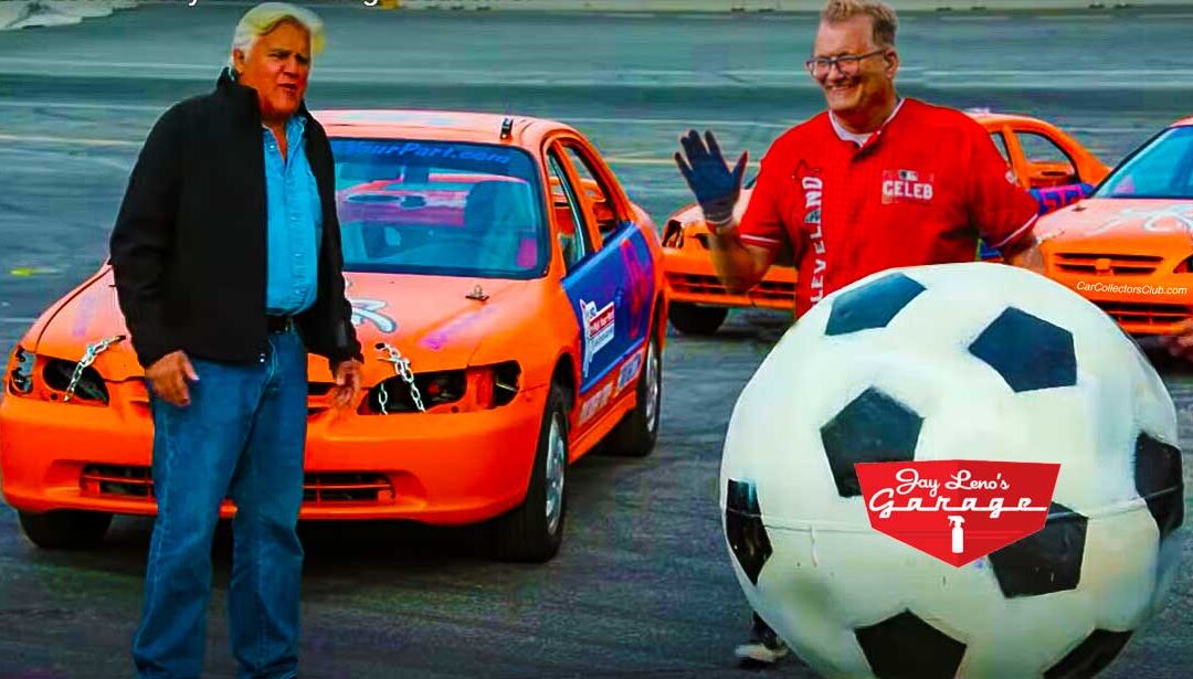 Comedian Drew Carey and Jay Leno Destroy Car Collection in Car Soccer Match