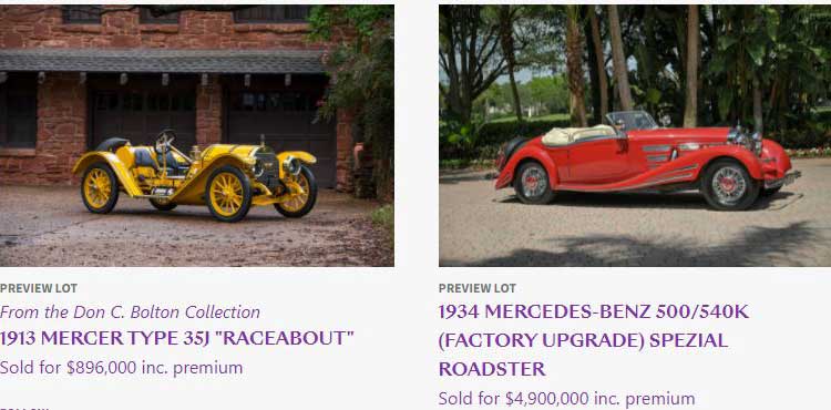 1913 MERCER and 1934 MERCEDES-BENZ 500