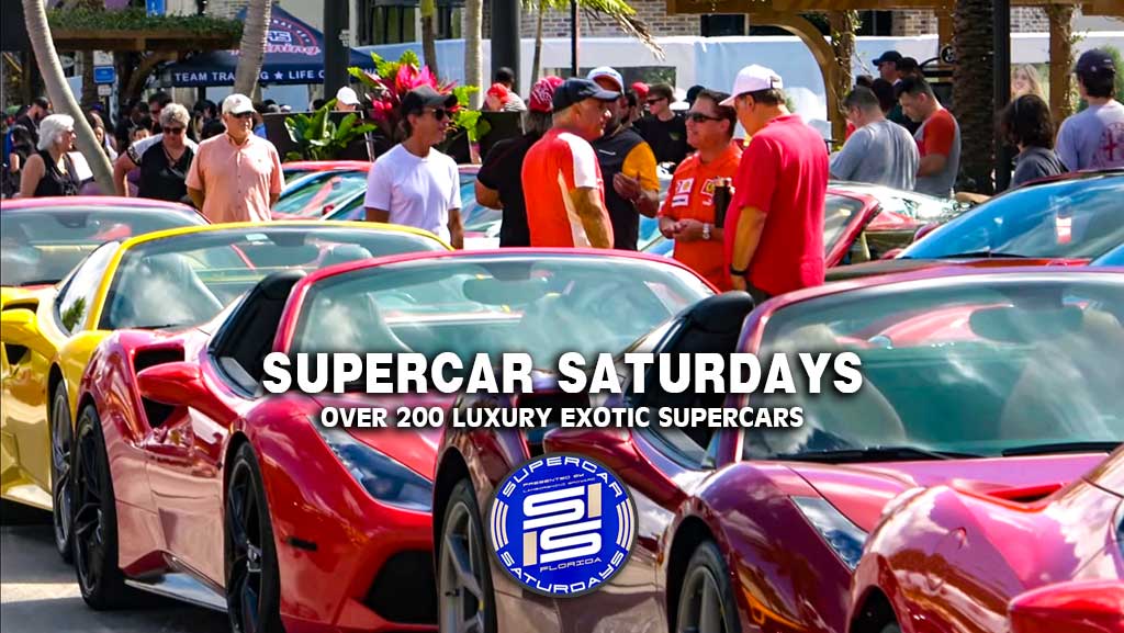 Supercar Saturdays +200 Supercars Gather At Gulfstream Park In Hallandale Beach, FL April. 8, 2023