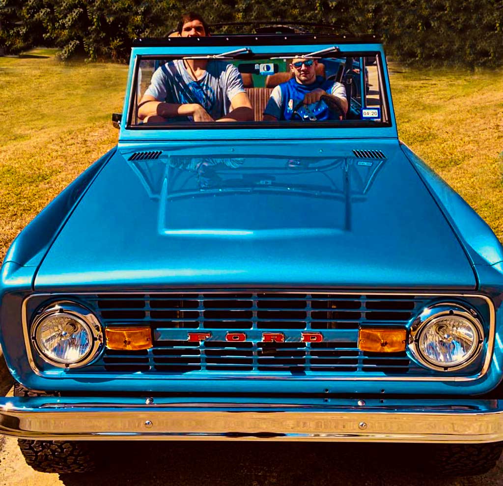 Luca Doncic and Boban Marjanovic in a 1967 Ford Bronco 