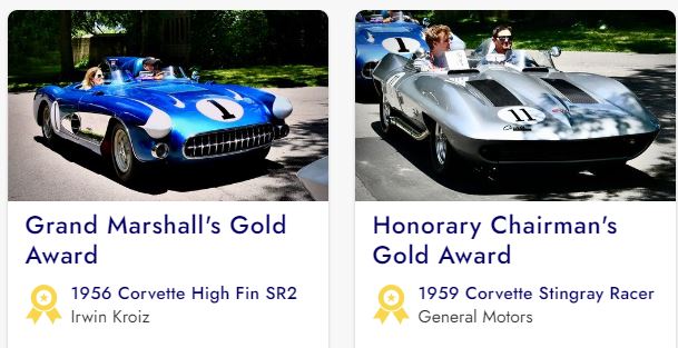 Two cars that won last years awards went to a a 1956 Corvette High Fin SR2 and a 1959 Corvette Stingray 