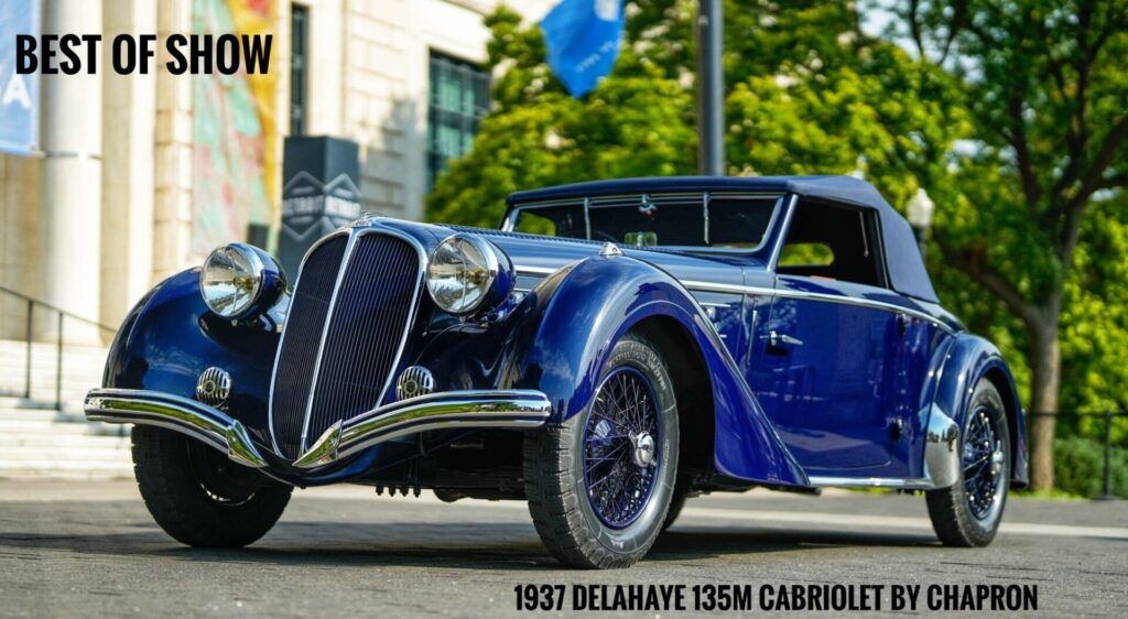 This 1937 Delahaye 135M Cabriolet by Chapron won the "Best of Show" at the inaugural Detroit Concours d’Elegance, hosted at the Detroit Institute of Arts