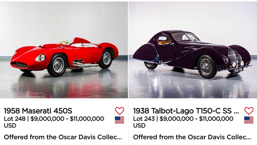 Cars for sale As A 1958 Maserati and a 938 Talbot-Lago T150-C