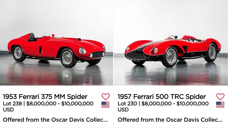 Two Cars a 1953 Ferrari 375 MM Spider and a 1957 Ferrari 500 TRC Spider