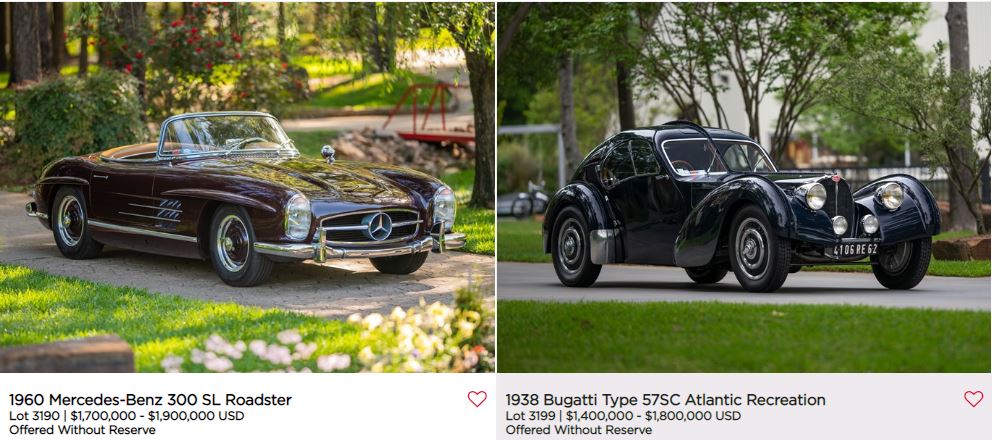  1960 Mercedes-Benz 300 SL Roadster and a 1938 Bugatti Type 57SC 