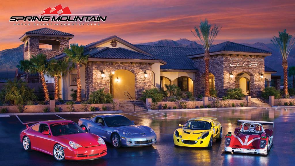 Spring Mountain clubhouse with cars in front