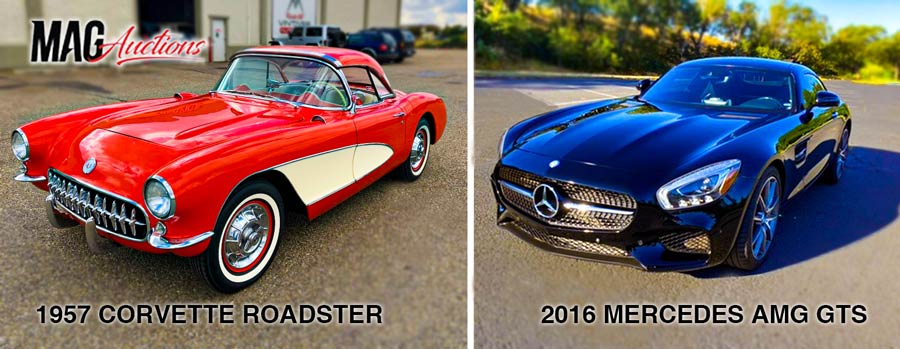 Two Cars For Auction 1957 Corvette and 2016 Mercedes AMG GTS