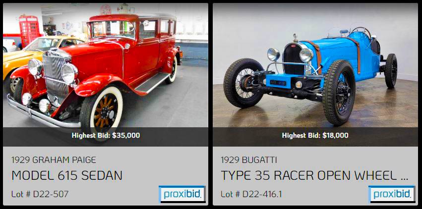 Two Collectible Cars 1929 Grahm Paide and a 1929 Bugatti Type 35 Race Car