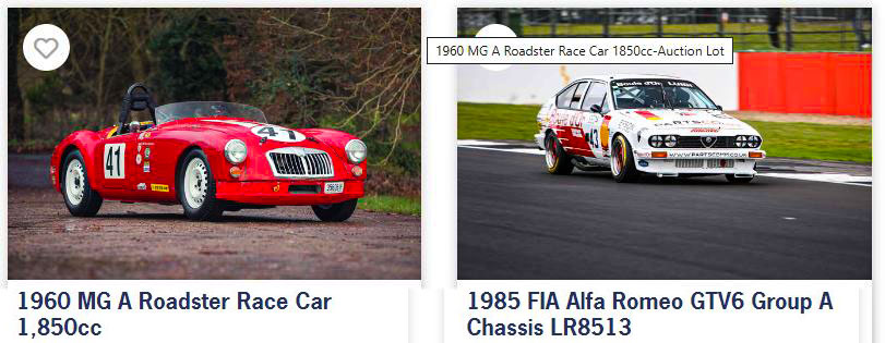 Two cars up for auction the Silverstone auction are this 1960 MG A Roadster and a 1985 FIA Alfa Romeo