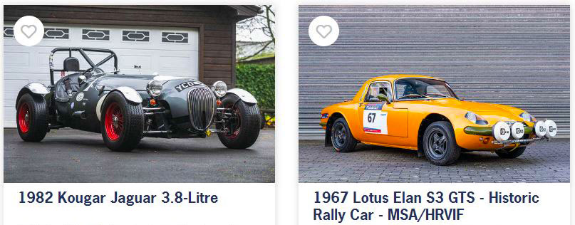  two auction car are these 1982 Kougar Jaguar and 1967 Lotus Elan S3 GTS 