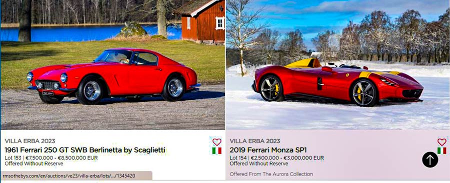 Two cars a 1961 Ferrari-250 GT and a 2019 Ferrari Monza SP1