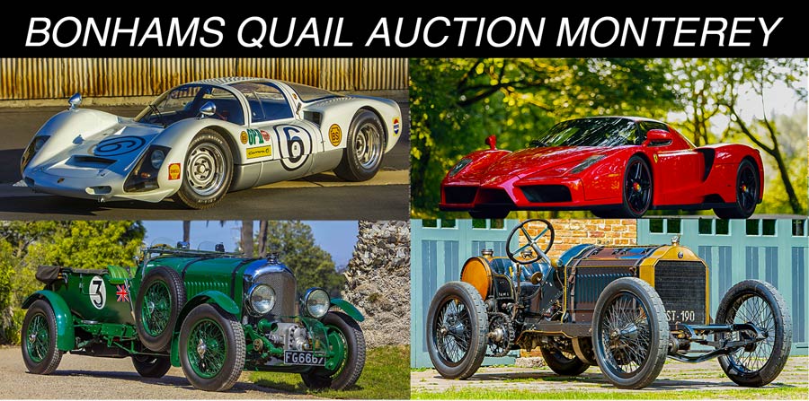 Four Extremely Rare Cars Up For Auction At The Bonhams Quail Monterey Auction Are This 1966 Porsche 906/'Carrera Six' Two-Seat Endurance Racing Coupe, This 2003 Ferrari Enzo, A 1931 Bentley 4½ Liter Supercharged Tourer, And A 1909 Lorraine-Dietrich 16.4-Liter Grand Prix Two-Seater.
