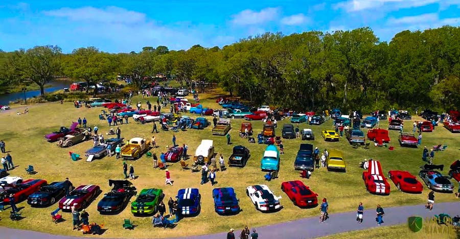 Aerial view of the Cars at Kiawah Car Show