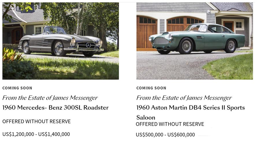 Here are two stunning classic acrs up for aution at the Bonhams Auction. They include a 1960 Mercedes- Benz 300SL Roadster and a 1960 Aston Martin DB4 Series II Sports Saloon.