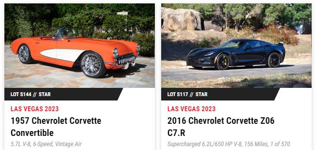 A Red 1957 Corvette Convertible and a newer Black 2016 Chevrolet Corvette Z06 C7.R.