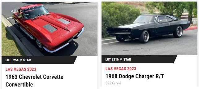 A 1963 Chevrolet Corvette Convertible and a 1968 Dodge Charger R/T