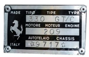 Ferrari authentic Chassis Number or VIN (Vehicle Identification Number)