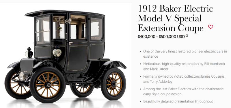 An antique 1912 Baker Electric Model V Special Extension Coupe car