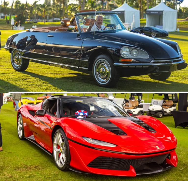 Two casrs a 2018 Ferrari J50 and 1973 Citroen DS21 Series 2 Decapotable