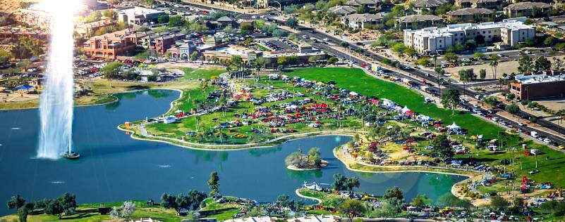 An aerial view shows the majestic setting of the Concours in the Hills Car Show