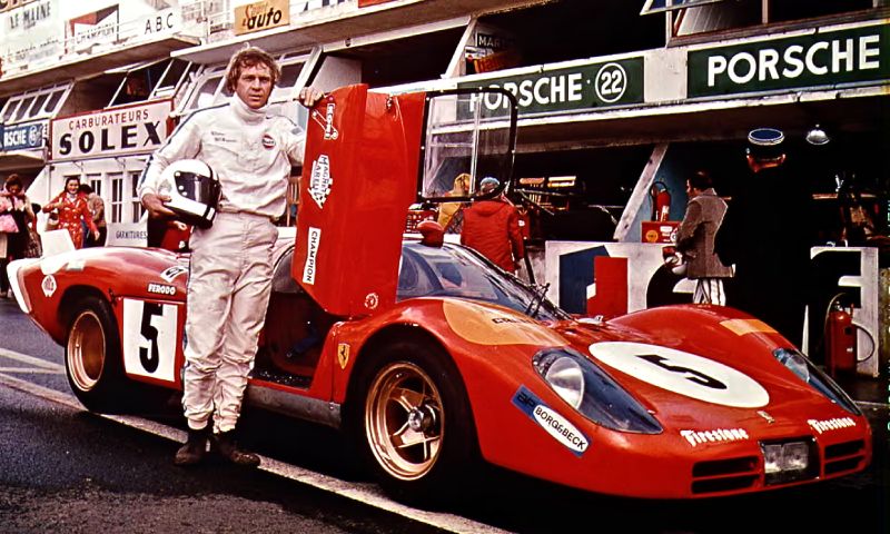 McQueen in a Ferrari 512 Race Car