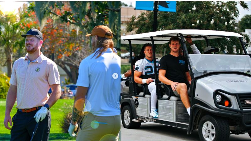 Sam DonArnold Golfing and golf cart