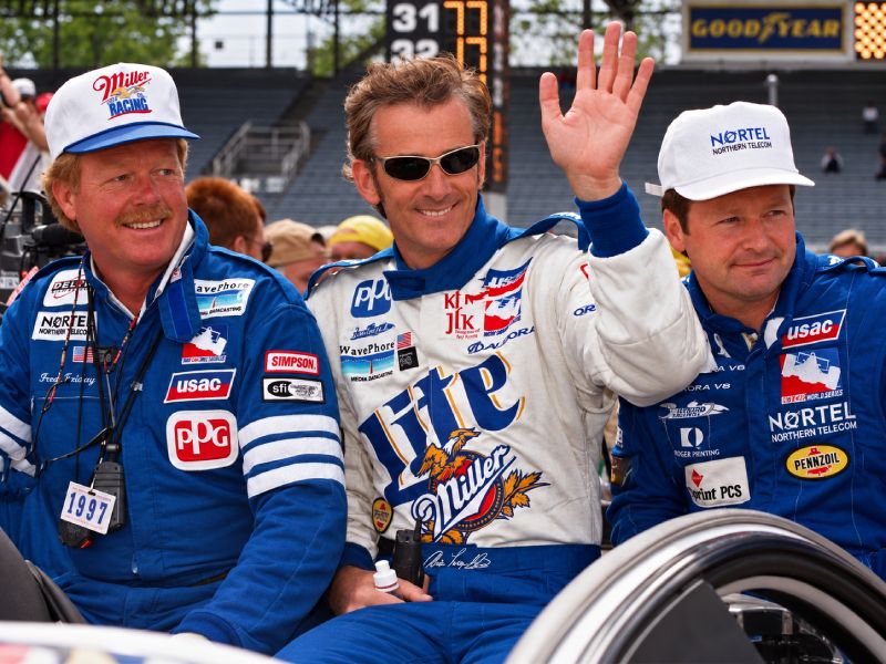 Fred Treadway with Arie Luyendyk and Scott Goodyear during the 1997 Indianapolis 500